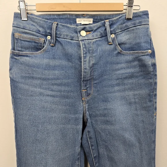 Good American Flare Twisted Split Hem Denim Jeans Size 6/28 - Picture 6 of 10